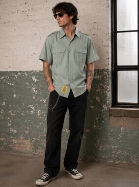 DSPC Men’s Green Short Sleeve Work Shirt Size 15 1/2 Utility Rockabilly